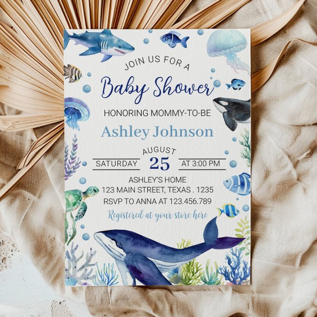 Invitation Baby shower de garçon animal d'océan (Créateur téléchargé)