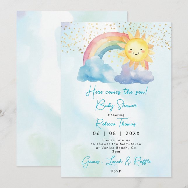 Invitation baby shower de garçon arc-en-ciel (Devant / Derrière)