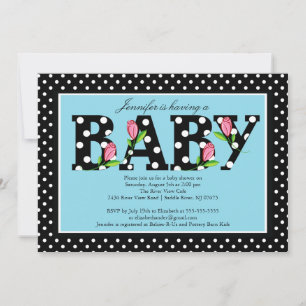 Invitation Baby shower de garçon "baby" de la Polka bleue noi