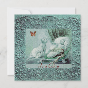 Invitation BABY SHOWER DE GARÇON BLEU AVEC Champagne BOUTEILL