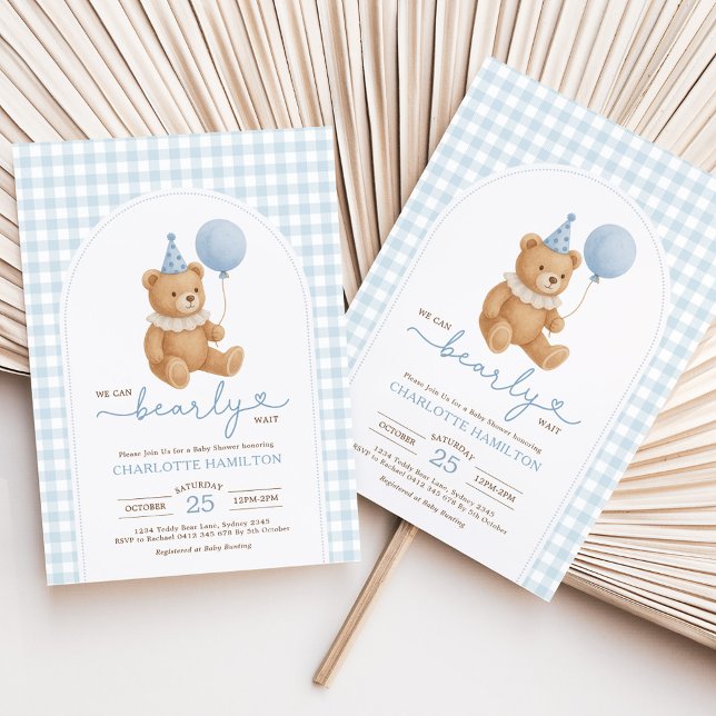 Invitation Baby shower de garçon Bleu Ours Teddy (Créateur téléchargé)