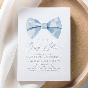 Invitation Baby shower de garçon Bowtie en aquarelle bleu