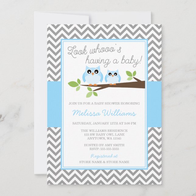 Invitation Baby shower de garçon Chevron Gray (Devant)