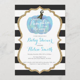 Invitation Baby shower de garçon Citrouille bleu noir et or
