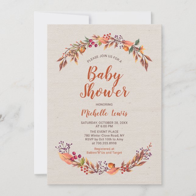 Invitation Baby shower de garçon d'automne de Burl (Devant)