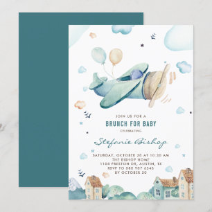 Invitation Baby shower de garçon d'avion vintage Blue Waterco