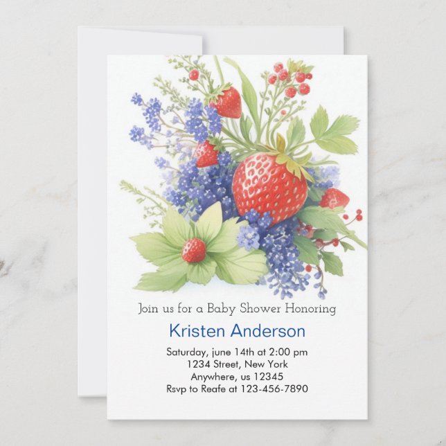 Invitation Baby shower de garçon de fraise doux et lunaire (Devant)