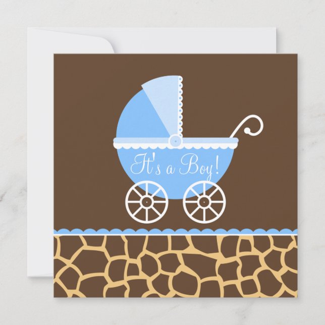 Invitation Baby shower de garçon de girafe de chariot de brun (Devant)