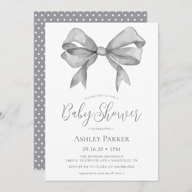 Invitation Baby shower de Garçon de Grey Bow (Devant / Derrière)