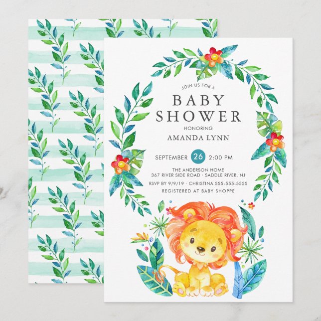 Invitation Baby shower de garçon de Jungle Lion (Devant / Derrière)