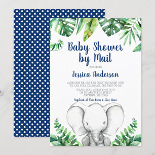 Invitation Baby shower de garçon de la marine Jungle Elephant