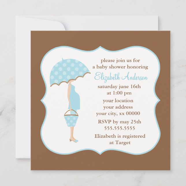 Invitation Baby shower de garçon de maman enceinte bleue (Devant)
