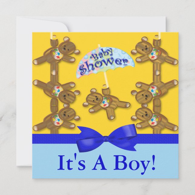 Invitation Baby shower de garçon de parapluie d'ours de (Devant)
