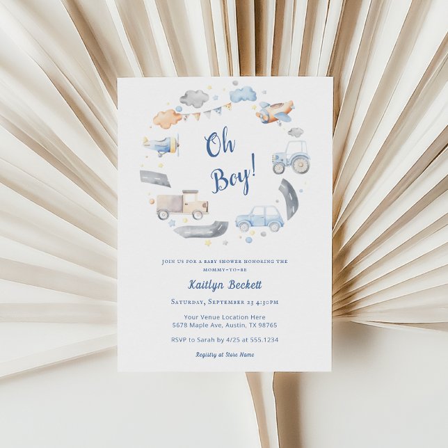 Invitation Baby shower de garçon de voiture de camion d'avion (Créateur téléchargé)