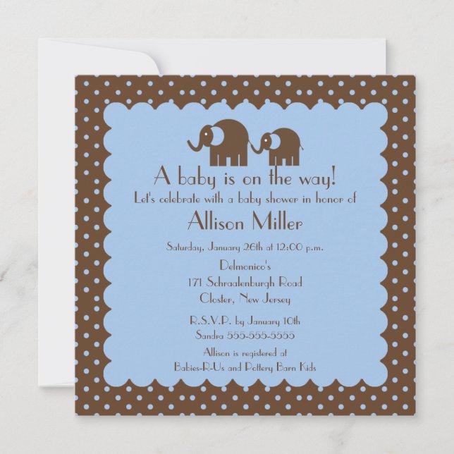 Invitation Baby shower de garçon d'éléphant de maman et de (Devant)
