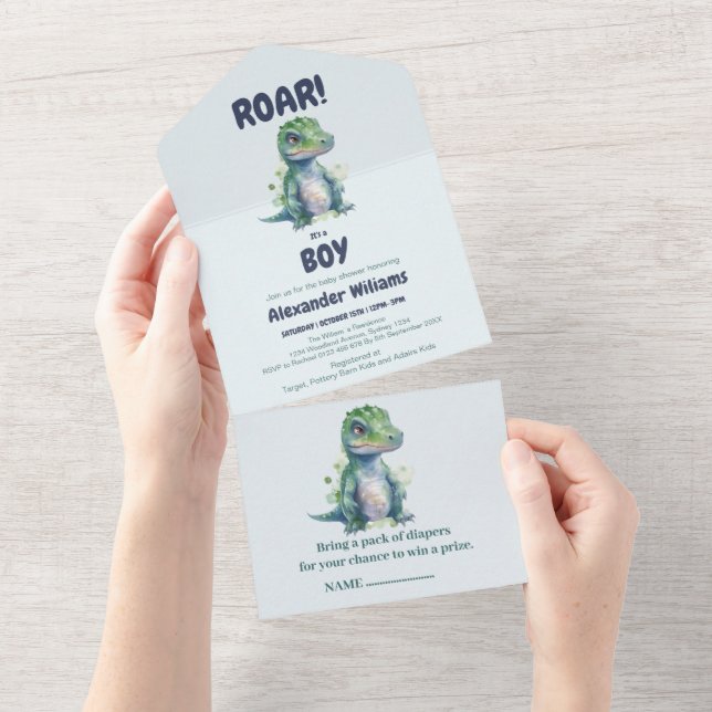 Invitation Baby shower de garçon Dinosaur (Déchirure)