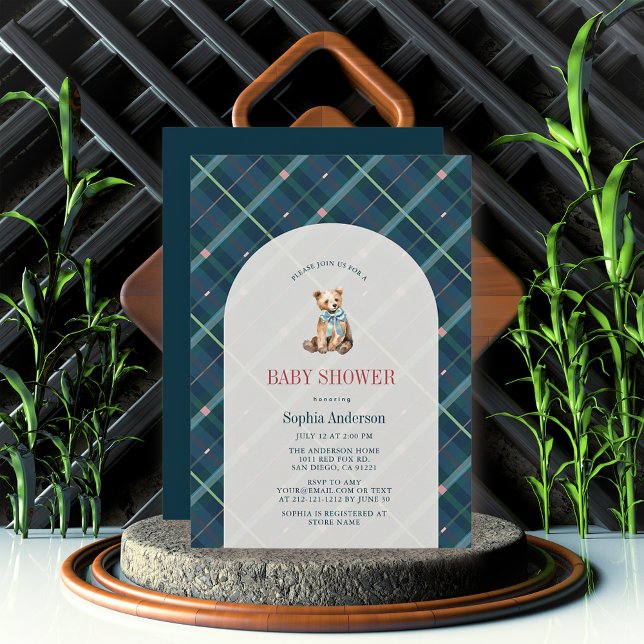 Invitation Baby shower de garçon d'ours en peluche bleu marin (Créateur téléchargé)