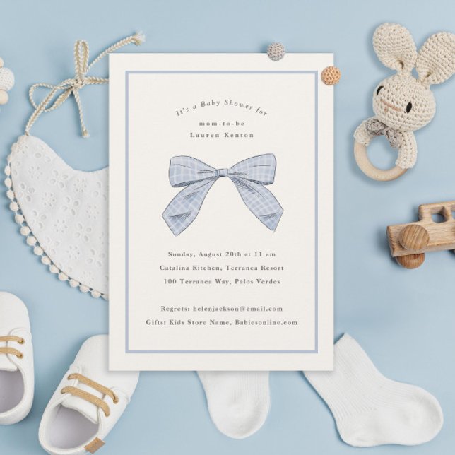 Invitation Baby shower de garçon élégant avec cou à plaid ble (Créateur téléchargé)