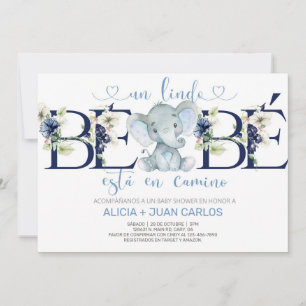 Invitation baby shower de garçon éléphant, espagno