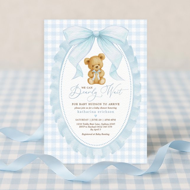 Invitation Baby shower de garçon en peluche bleu Bow (Créateur téléchargé)