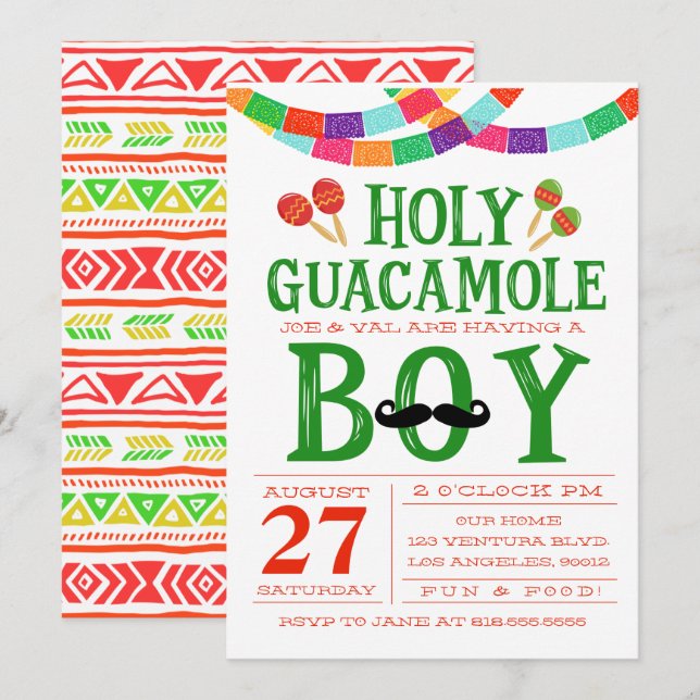 Invitation Baby shower de garçon Fiesta (Devant / Derrière)