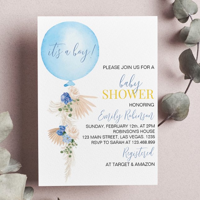Invitation Baby shower de garçon floral de ballon (Créateur téléchargé)