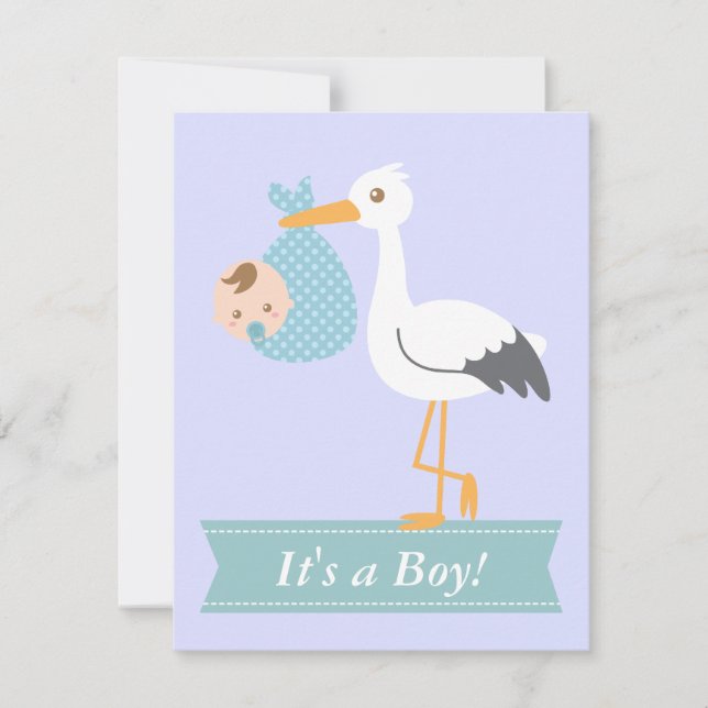 Invitation Baby shower de garçon - la cigogne livre le bébé (Devant)