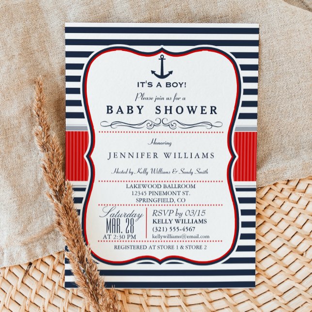 Invitation Baby shower de garçon nautique; Marine  (Créateur téléchargé)