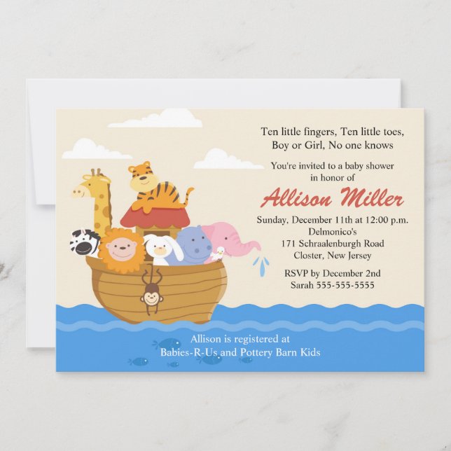Invitation Baby shower de garçon ou de fille de l'arche de (Devant)