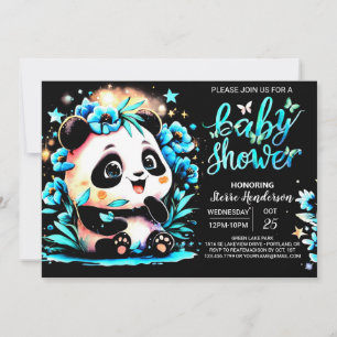 Invitation Baby shower de garçon Panda en bambou bleu moderne