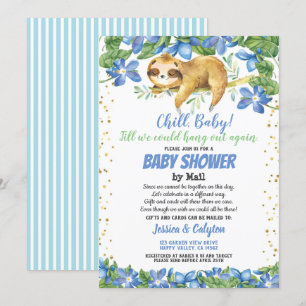 Invitation Baby shower de garçon par mail fleur bleu paresse