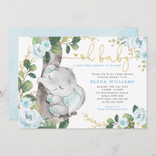 Invitation Baby shower de garçon Rose de la jungle bleu moder