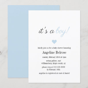 Invitation Baby shower de garçon simple et élégant bleu