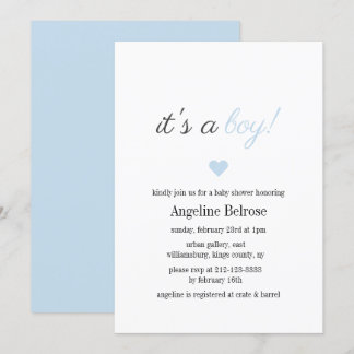 Invitation Baby shower de garçon simple et élégant bleu