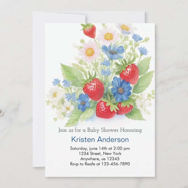 Invitation Baby shower de garçon sucré aux fraises Meadow (Devant)
