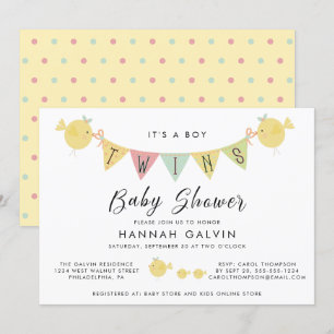 Invitation Baby shower de garçons jumeaux mignons