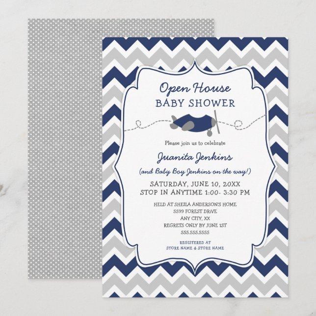 Invitation Baby shower de garçons Open House (Devant / Derrière)