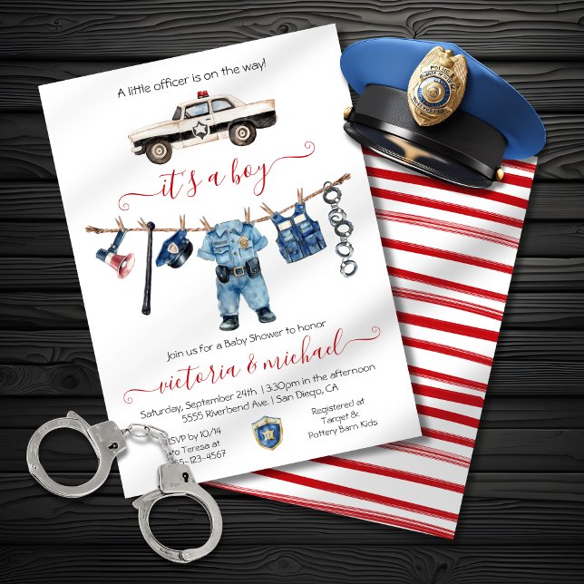 Invitation BABY SHOWER de garde de police Clothesline (Créateur téléchargé)