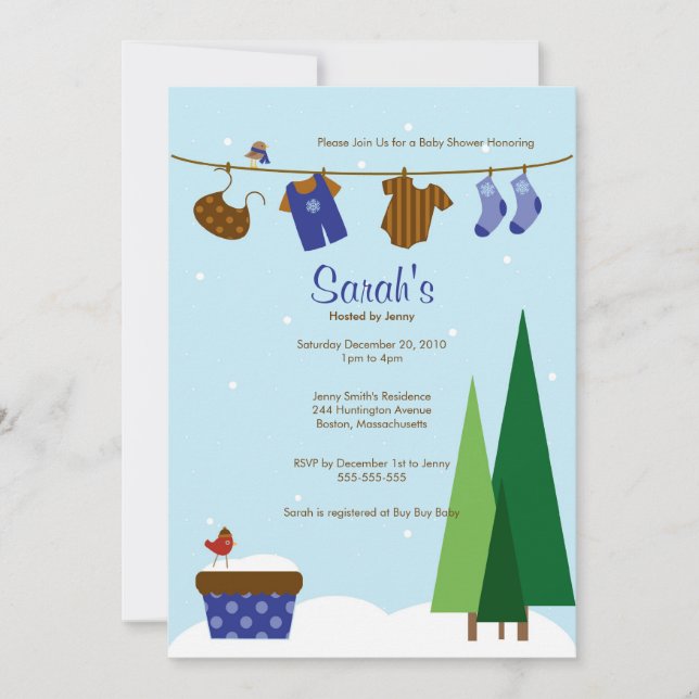 Invitation Baby shower de garde-robe pour bébé d'hiver Invita (Devant)