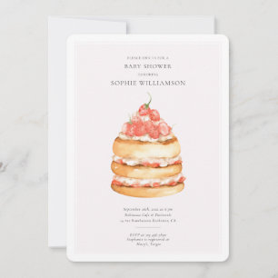 Invitation Baby shower de gâteau aux fraises rose Aquarelle