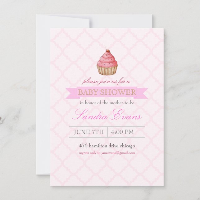 Invitation Baby shower de gâteau rose (Devant)