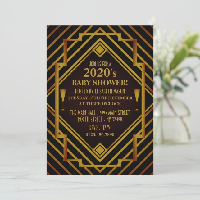Invitation Baby shower de Gatsby Gold 2020 (Debout devant)