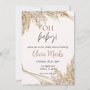 Invitation Baby shower de gazon Pampas   Boho neutre rustique