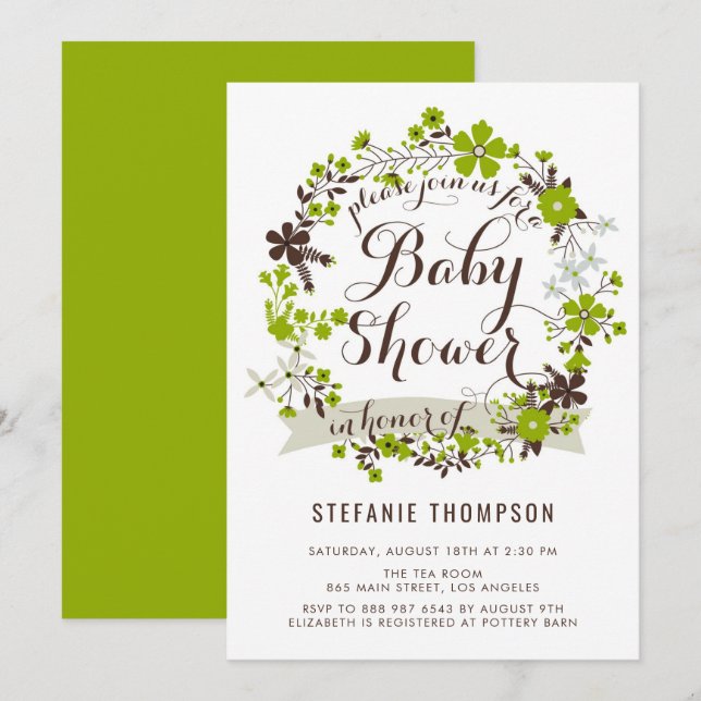 Invitation Baby shower de germe vert (Devant / Derrière)