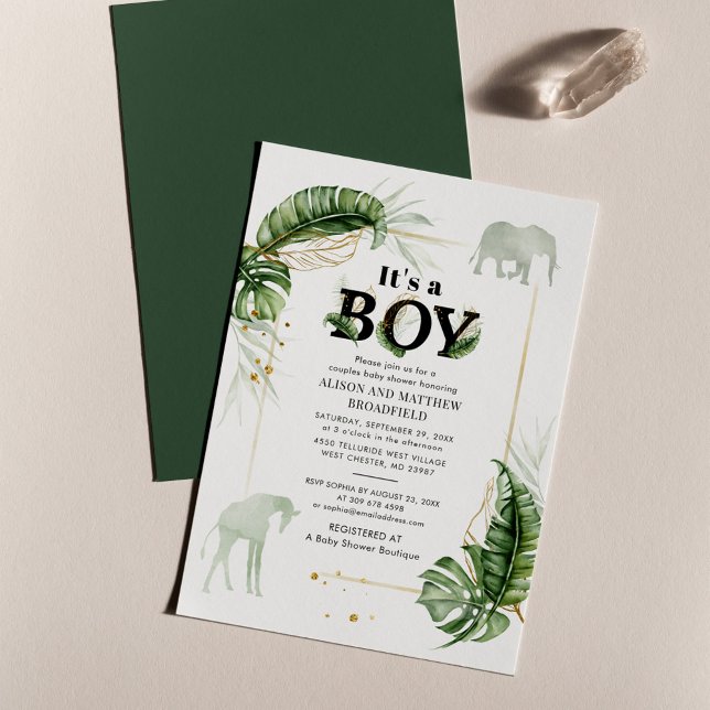 Invitation Baby shower de girafe d'éléphant de Safari Botaniq (Jungle Safari Animals Couples Boy Baby Shower Invitation)