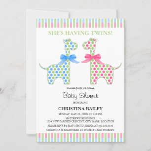 Invitation Baby shower de girafe jumeau garçon et fille