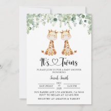 Invitation Baby shower de girafe jumelle