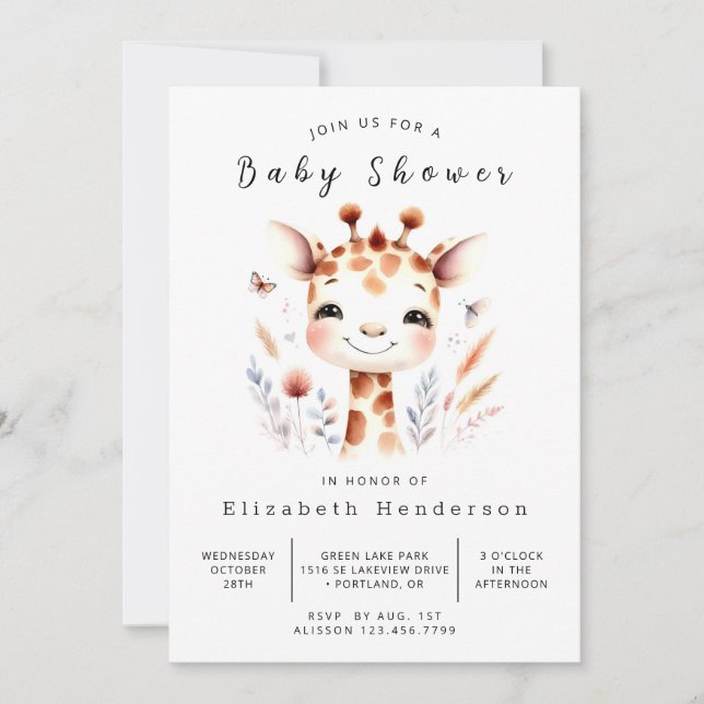 Invitation Baby shower de girafe personnalisé rustique (Devant)
