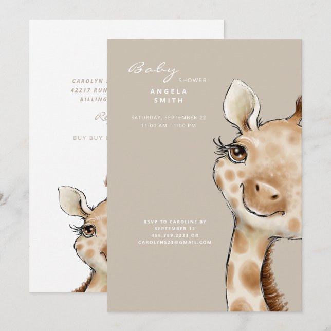 Invitation Baby shower de Giraffe Bébé Beige Neutre Cute (Devant / Derrière)