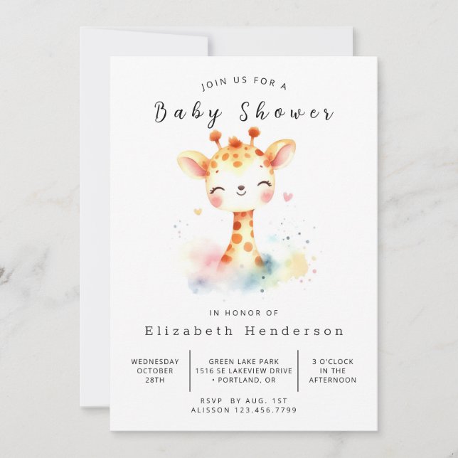 Invitation Baby shower de Giraffe personnalisée neutre pour l (Devant)